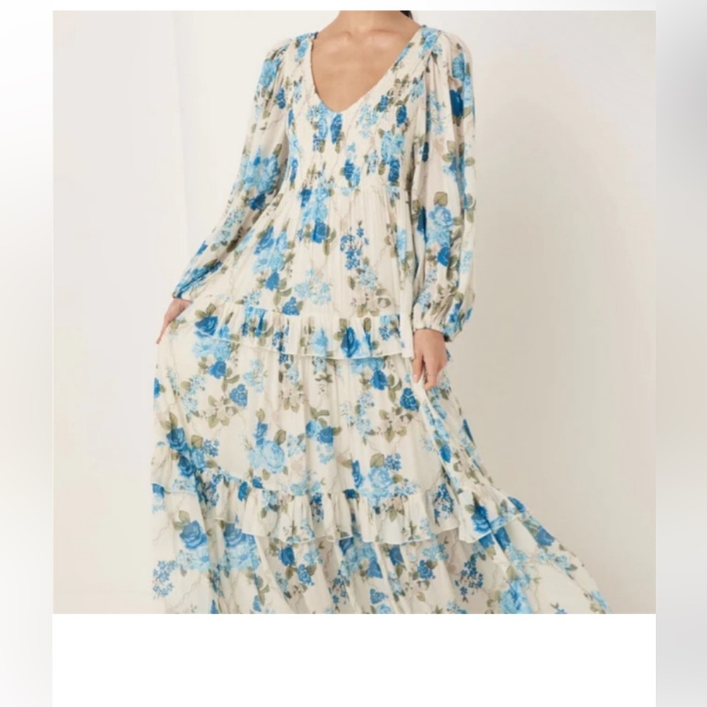Spell Rose Garden Sapphire Blue Long Sleeve Maxi Dress xxl